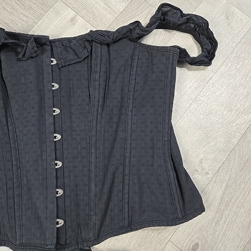 Corset Story Black Textured Cotton Corset Top Off The Shoulder UK 18 US 14 - Picture 8 of 16